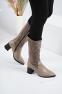 Hakiki Deri Vizon-Vizon Süet Kadın Topuklu Çizme 222127308