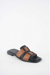 Hakiki Deri Siyah-Taba Kadın Düz Terlik 251103607