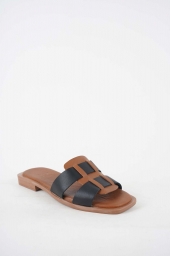 Hakiki Deri Taba-Siyah Kadın Düz Terlik 251103607