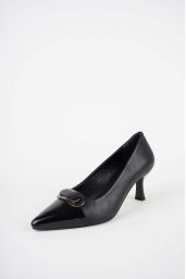 Hakiki Deri Siyah-Siyah Rugan Kadın Topuklu Ayakkabı 252105101