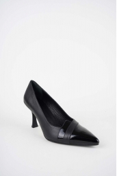 Hakiki Deri Siyah-Siyah Rugan Kadın Topuklu Ayakkabı 252105102