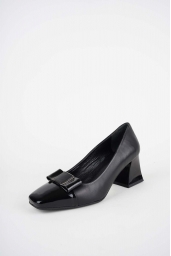 Hakiki Deri Siyah-Siyah Rugan Kadın Topuklu Ayakkabı 252105109