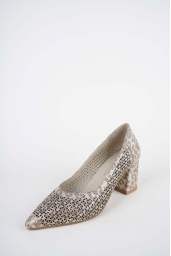 Hakiki Deri Bej Baskılı Kadın Topuklu Ayakkabı 261105102