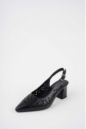 Hakiki Deri Siyah Kadın Topuklu Sandalet 261105502