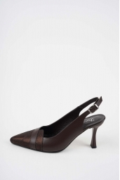 Hakiki Deri Kahve-Kahve Baskılı Kadın Topuklu Sandalet 261105504