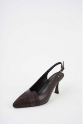 Hakiki Deri Kahve-Kahve Baskılı Kadın Topuklu Sandalet 261105504