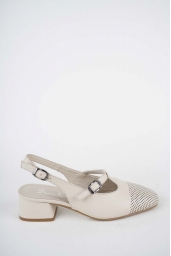 Hakiki Deri Bej Kadın Topuklu Sandalet 261105507