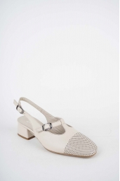 Hakiki Deri Bej Kadın Topuklu Sandalet 261105507