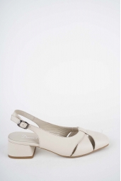 Hakiki Deri Bej Kadın Topuklu Sandalet 261105508