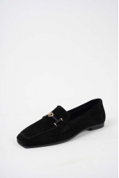 Hakiki Deri Siyah Süet Kadın Babet Ayakkabı 251108104