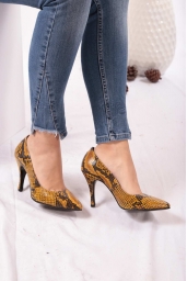 Hakiki Deri Sarı Piton Kadın Stiletto Ayakkabı 202110101