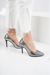 Hakiki Deri Çelik Baskı Kadın Stiletto Ayakkabı 202110104