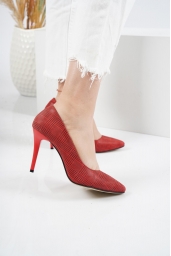 Hakiki Deri Kırmızı Ekose Kadın Stiletto Ayakkabı 221110105