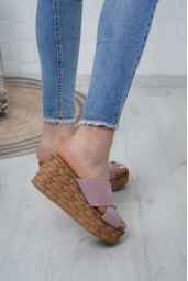 Hakiki Deri Pudra Süet Kadın Düz Terlik 231110602