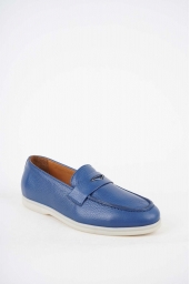 Hakiki Deri Kot Mavi Kadın Loafer Ayakkabı 241110103