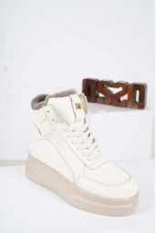 Hakiki Deri Kürklü Bej Kadın Sneaker Ayakkabı 232114203
