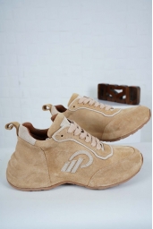 Hakiki Deri Tarçın Süet-Bej Süet Kadın Sneaker Ayakkabı 241114101