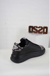 Hakiki Deri Siyah Yılan-Siyah Flt. Kadın Sneaker Ayakkabı 242114103
