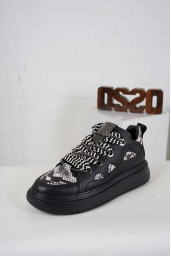 Hakiki Deri Siyah Flt.-S.Yılan Kadın Sneaker Ayakkabı 242114104