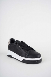 Hakiki Deri Siyah Flt.-Yılan Baskı Kadın Sneaker Ayakkabı 252114100