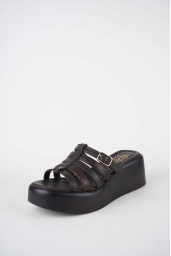 Hakiki Deri Koyu Kahve-Yılan Bas. Kadın Dolgu Topuklu Terlik 261114601