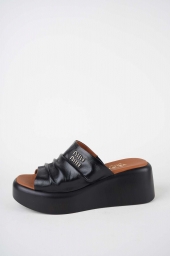 Hakiki Deri Siyah Kadın Dolgu Topuklu Terlik 261114602