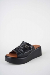 Hakiki Deri Siyah Kadın Dolgu Topuklu Terlik 261114602