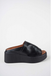 Hakiki Deri Siyah Kadın Dolgu Topuklu Terlik 261114603