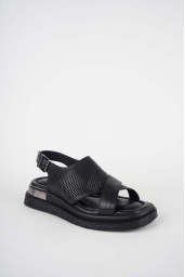 Hakiki Deri Siyah Kadın Düz Sandalet 261118501