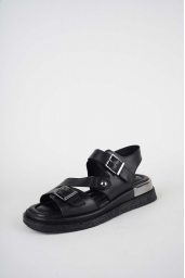 Hakiki Deri Siyah Kadın Düz Sandalet 261118503