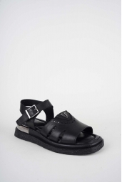 Hakiki Deri Siyah Kadın Düz Sandalet 261118504