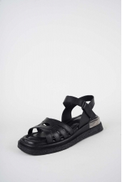 Hakiki Deri Siyah Kadın Düz Sandalet 261118505