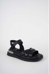 Hakiki Deri Siyah Kadın Düz Sandalet 261118507