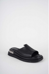 Hakiki Deri Siyah Kadın Düz Terlik 261118601