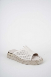 Hakiki Deri Bej Kadın Düz Terlik 261118601