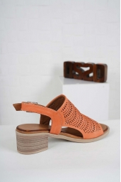 Hakiki Deri Turuncu Kadın Topuklu Sandalet 241126501