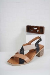 Hakiki Deri Siyah-Taba-Vizon Kadın Topuklu Sandalet 241126509