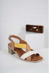 Hakiki Deri Taba-Bej-Sarı Kadın Topuklu Sandalet 241126509