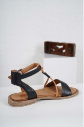 Hakiki Deri Siyah-Taba Kadın Düz Sandalet 241126528