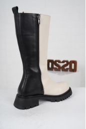 Hakiki Deri Bej-Siyah Kadın Düz Çizme 222127306