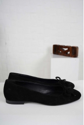 Hakiki Deri Siyah Süet Kadın Babet Ayakkabı 241127103