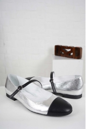 Hakiki Deri Siyah-Gümüş Kadın Babet Ayakkabı 241127109