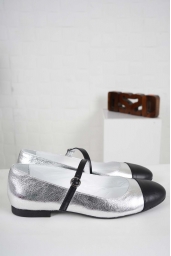 Hakiki Deri Siyah-Gümüş Kadın Babet Ayakkabı 241127109