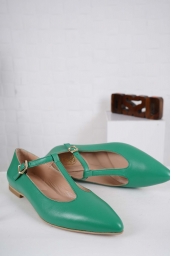 Hakiki Deri Çimen Yeşil Kadın Babet Ayakkabı 241127112
