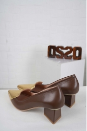 Hakiki Deri Koyu Altın-Kahve Kadın Topuklu Ayakkabı 242127113