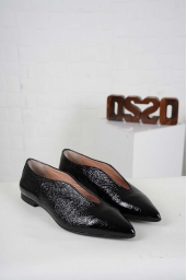 Hakiki Deri Siyah Kırışık Rugan Kadın Babet Ayakkabı 242127116