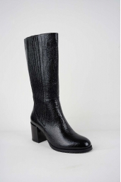 Hakiki Deri Siyah Kırık Rugan Kadın Topuklu Çizme 242127300