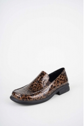 Hakiki Deri Bakır Rugan Leopar Desen Kadın Loafer Ayakkabı 252134103