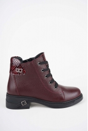 Hakiki Deri Bordo Floter-Bordo Baskılı Kadın Casual Bot 252136209