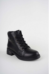 Hakiki Deri Siyah-Siyah Baskılı Kadın Casual Bot 252136209